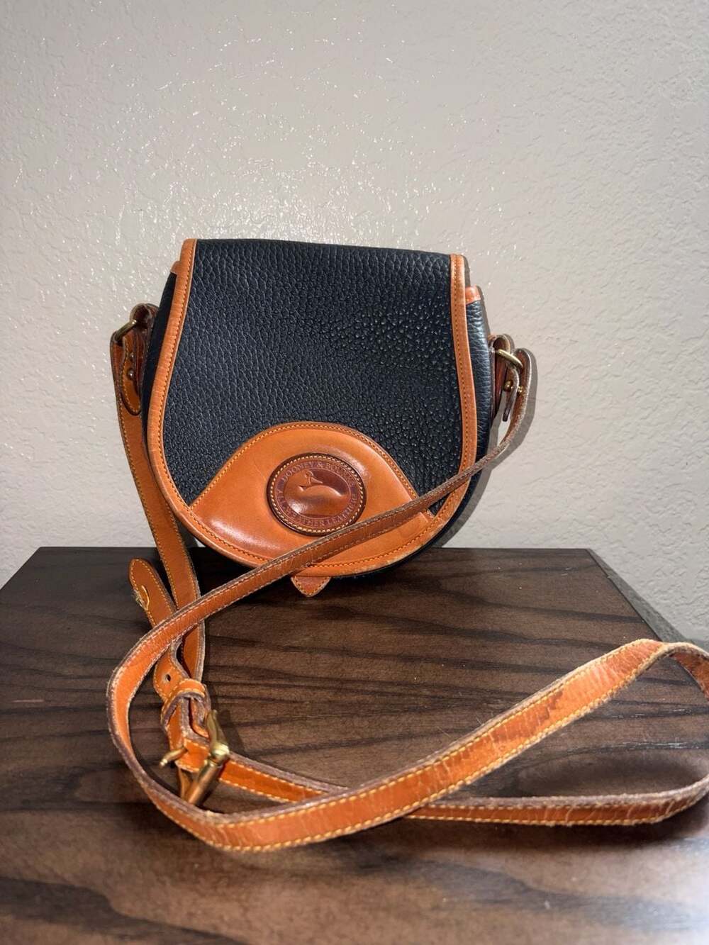 Vintage Dooney & Bourke All-Weather Leather Saddle Bag Crossbody
